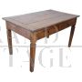 Antique rustic table in poplar wood from the 19th century with two drawers        