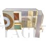 Design sideboard in colored glass and bamboo with lighting