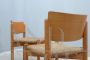 Set of 4 vintage wooden dining chairs with straw seats, 1970s