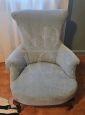 Antique granny bedroom armchair in light blue velvet