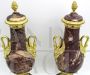 Antique pair of Napoleon III vases in gilded bronze and marble, 19th century