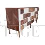 White lacquered six-drawer dresser with walnut wood tiles