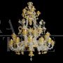 Rezzonico chandelier in crystal and gold Murano glass with lotus flowers