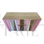 Two-door sideboard with pink glass and brass geometries