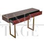 Console in brass and red glass with marbled effect