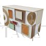 Design sideboard in colored glass and bamboo with lighting