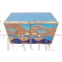 Design sideboard in glass and bamboo with marine motifs