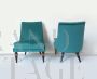 Pair of vintage design armchairs from 1970s in teal velvet