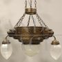 Antique copper and glass chandelier with 4 lights, late 19th century