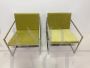 Minimalist design armchairs in metal and green fabric