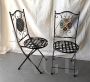 Pair of vintage folding garden chairs in iron and ceramic   