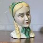 Girl with handkerchief, art deco sculpture by Antonio Ronzan in ceramic