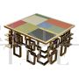 Low lounge table in chrome-gold steel with colored Murano glass top