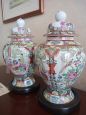 Pair of vintage Chinese hand-painted porcelain jars