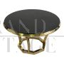 Golden Art Deco circular table with black glass top