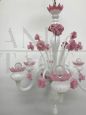 Chandelier attr. to Toso Brothers in white Murano glass with pink roses, 1960s