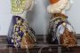 Pair of majolica sculptures by Minghetti with busts of Renaissance nobles