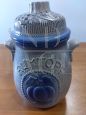 Vintage blue ceramic Rumtopf jar with lid