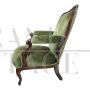 Antique armchair from the Louis Philippe era in green Genoa velvet