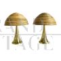 Pair of mushroom table lamps in brass and bamboo