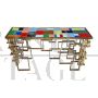 Golden double-sided sculpture console with multicolored Murano glass top