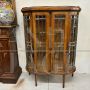 1940s art deco rounded display cabinet in inlaid oak with beveled glasses