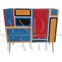 Vintage style two-door sideboard in multicolor glass