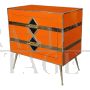 Art deco style bedside cabinet in orange glass with geometries