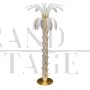 Palm tree-shaped floor lamp in white Murano glass and brass 