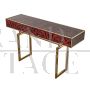 Console in brass and red glass with marbled effect