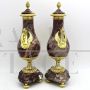 Antique pair of Napoleon III vases in gilded bronze and marble, 19th century