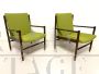 Pair of vintage armchairs in cherry wood and green cotton, 1970s