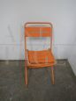 Set of 4 orange iron folding garden chairs, 1970s