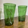 Pair of Empoli vases in crushed effect green glass, 1940s