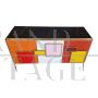 Three-door sideboard in colored glass with backlit handles