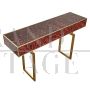 Console in brass and red glass with marbled effect