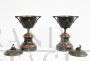 Pair of antique cassolette vases in patinated bronze and red and green marble