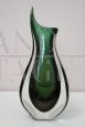 Green submerged Murano glass vase, Flavio Poli for Seguso, 1960s