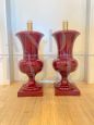 Pair of burgundy ceramic candlestick table lamps, 1970s