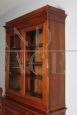 Antique Lombard Charles X bookcase in walnut with blown glass doors