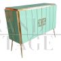 Two-door sideboard in aqua green Murano glass and brass