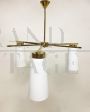 Mid-century modern chandelier in brass and opaline glass, 1970s