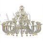 Sumptuous large chandelier in transparent, white and gold Murano glass