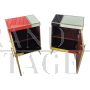 Pair of bedside tables in wood and glass in four colours