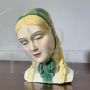 Girl with handkerchief, art deco sculpture by Antonio Ronzan in ceramic