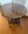 Vintage wooden trolley with strips and drawer