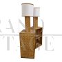 Pair of bamboo and rattan bedside tables with built-in lamps