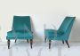 Pair of vintage design armchairs from 1970s in teal velvet