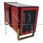 2-door sideboard in red and black glass with optical effect