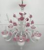 Chandelier attr. to Toso Brothers in white Murano glass with pink roses, 1960s